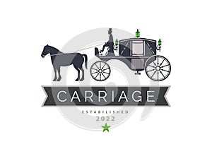 vintage carriage classic wagon coachman horse logo template design for brand or company and other
