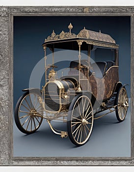 Vintage Carriage with Golden Crown on Blue Background