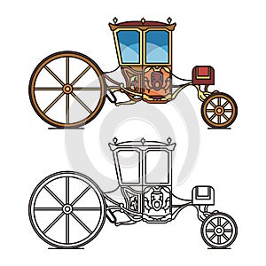 Vintage carriage for wedding, royal horse chariot