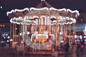 Vintage carrousel. Blurred merry-go-round. blurred holiday carousel background