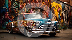 Vintage Cars Adorned with Creative Graffiti - AI Generated