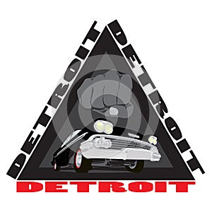 Vintage cars cartoon sketch print Detroit city