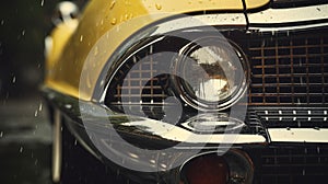 Vintage cars headlight gleams accentuating timeless design amidst weather elements, Ai Generated