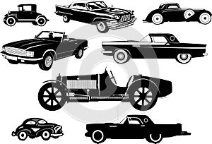 Vintage cars. old cars. Set of silhouettes.