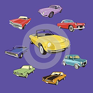 Vintage cars vector illustrations