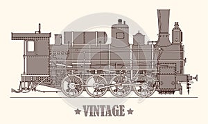 Vintage cartoon hand drawn steam locomotive train. Vector illustration