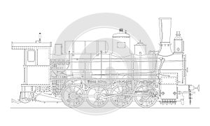 Vintage cartoon hand drawn steampunk steam locomotive train. Vector