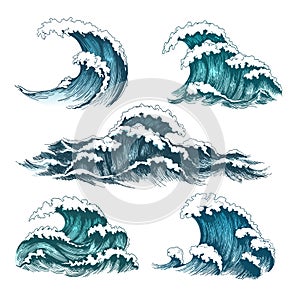 Vintage cartoon sea waves