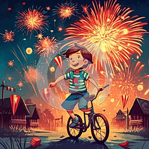 Vintage cartoons celebrating the US Independence Day. 4th July celebrations concept illustration. Generative AI