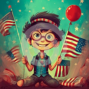 Vintage cartoons celebrating the US Independence Day. 4th July celebrations concept illustration. Generative AI