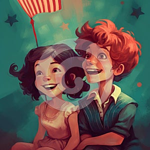 Vintage cartoons celebrating the US Independence Day. 4th July celebrations concept illustration. Generative AI