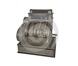 Vintage cash register isolated on white.