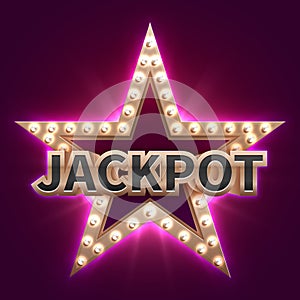 Vintage casino mega bonus poster with retro illuminated star. Showtime and jackpot vector background