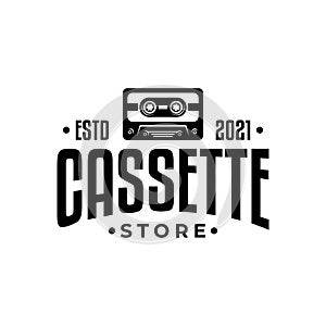Vintage cassette logo for retro music store