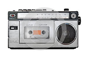 Vintage cassette player - Old radio receiver isolate on white with clipping path for object