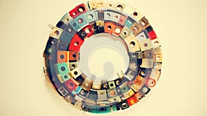 Vintage Cassette Tapes in Mesmerizing Circular Formation - Nostalgic Music Collection