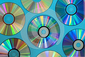 Vintage CD or DVD disk background, old circle discs used for data storage, share movies and music