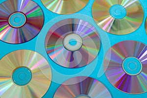 Vintage CD or DVD disk background, old circle discs used for data storage, share movies and music