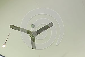 Vintage ceiling green fan on white background