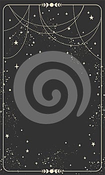 Vintage celestial mystical background for astrology, divination, tarot. Black postcard with a frame in a bohemian design photo