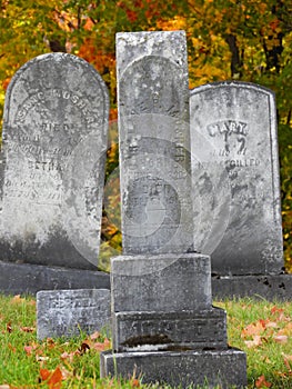 Vintage Cemetery gravestones during Autumn season in NYS