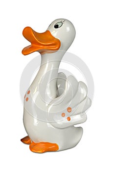 Vintage ceramic duck figurine isolated on white