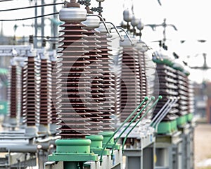 Vintage ceramic isolators on power substation