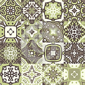 Vintage ceramic tiles. Seamless vector patchwork pattern
