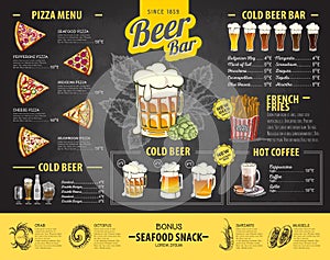 Vintage chalk drawing beer menu design. Restaurant menu