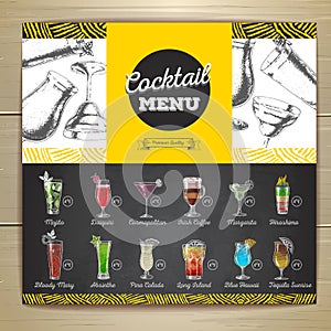 Vintage chalk drawing cocktail menu design.