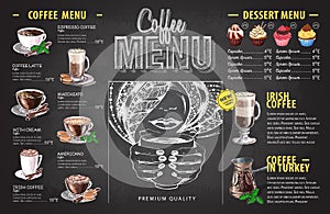 Vintage chalk drawing coffee menu design. Fast food menu photo