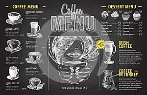 Vintage chalk drawing coffee menu design. Fast food menu