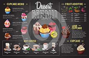 Vintage chalk drawing dessert menu design. Fast food menu