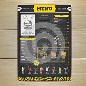 Vintage chalk drawing fast food menu design.