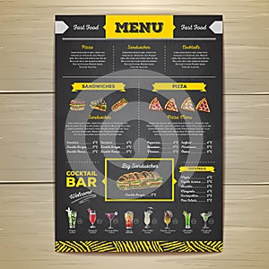 Vintage chalk drawing fast food menu design.