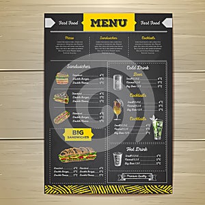 Vintage chalk drawing fast food menu design