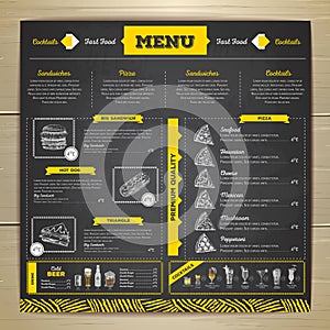 Vintage chalk drawing fast food menu design.