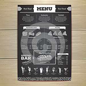 Vintage chalk drawing fast food menu design.