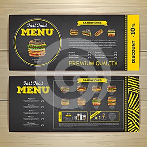 Vintage chalk drawing fast food menu design.