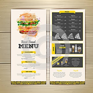 Vintage chalk drawing fast food menu design