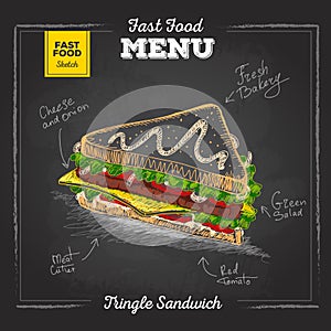 Vintage chalk drawing fast food menu. Sandwich