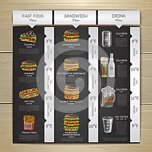 Vintage chalk drawing fast food menu. Sandwich sketch