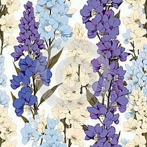 Vintage Charm: Blue And Brown Flowers With White Lupins