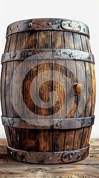 Vintage charm oak wooden barrel ideal for rustic decorations