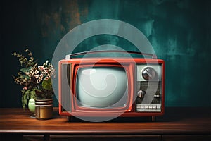 Vintage charm Still life featuring a classic red retro TV