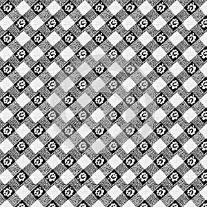 Vintage checked floral black and white background photo