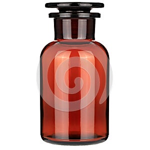 Vintage chemical glass bottles on white background. Old fashioned drug closed bottle