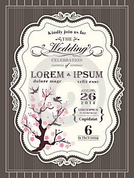 Vintage cherry blossom Wedding invitation border and frame