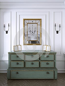 Vintage chest of drawers in classic style with miror