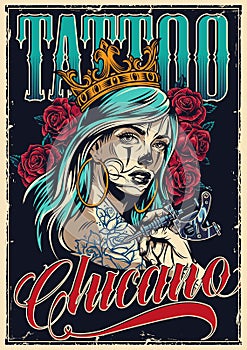 Vintage chicano tattoo colorful poster photo